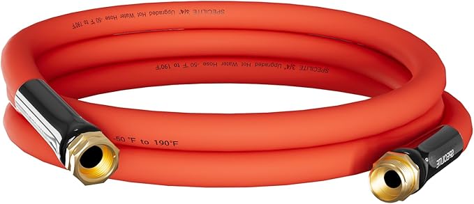 SPECILITE 3/4" Hot/Cold Short Leader Garden Water Hose 10 ft, -50℉-190℉, Flexible & Lightweight Rubber Pipes With 3/4" Brass Fittings for Yard, Outdoor, Farm, Red