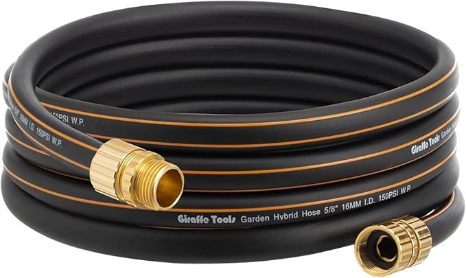 Giraffe Tools Leader Hose 5/8" x 10ft, Custom Length, No Kink, Flexible, Leakproof Water Hose, Male Female Fittings, 600 Burst PSI, 10ft, Black Orange