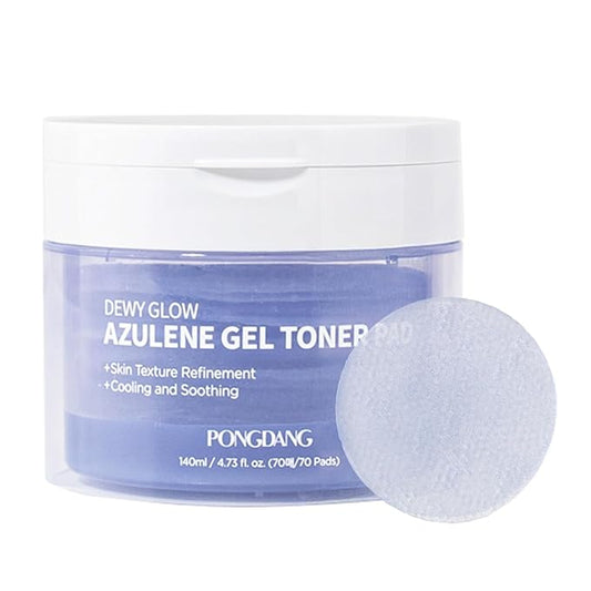 PONGDANG Dewy Glow Azulene Gel Toner Pad | Cooling Calm | Korean Gel Toner Pads with Guai Azulen, Chamomile | Soothing, Radiance & Uneven Skin Tone | Korean Skin Care