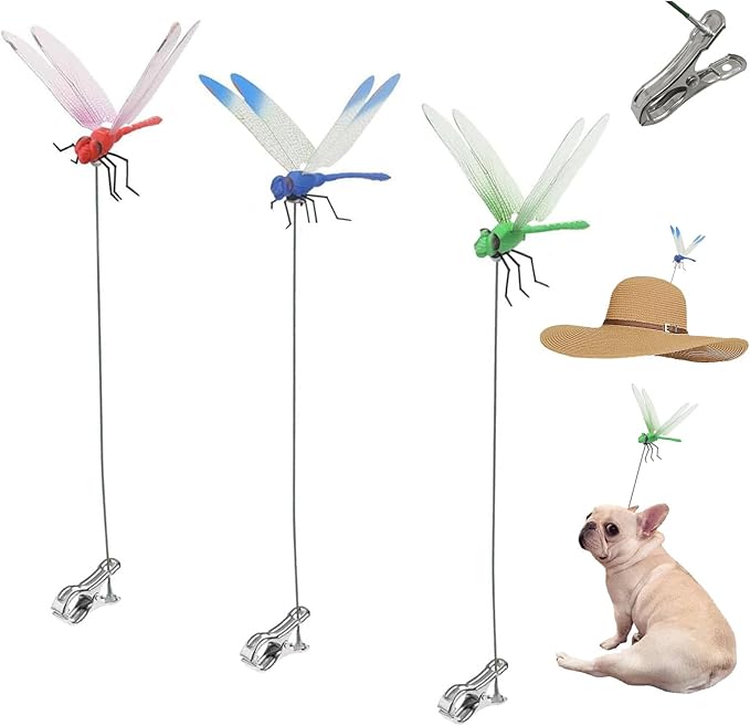 3 Pack 3D Realistic Dragonfly Clips - Colorful Plastic Garden Decor for Outdoor & Indoor Use, Hat/Clothing Accessories, Yard Patio Ornaments - Decorative Stakes (Assorted Colors)