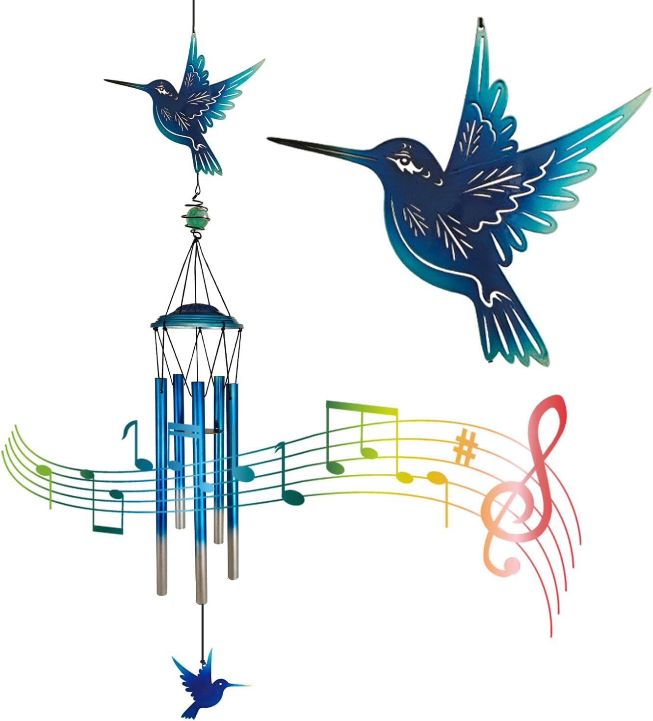 Outdoor Wind Chimes Hummingbird Metal WindChimes Gift for Outside/Indoors, Home, Lawn, Porch, Patio, Garden Decor, Yard Decoration (Bule Hummingbird)