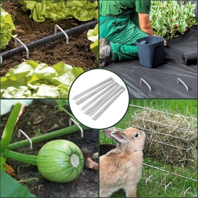 FEED GARDEN 6 Inch 500 Pack Galvanized Landscape Staples Plant Cover Pins 11 Gauge Tent Stakes Garden Stakes Landscaping Fabric SOD Pins Yard Spikes for Decoration Weed Barrier Fabric