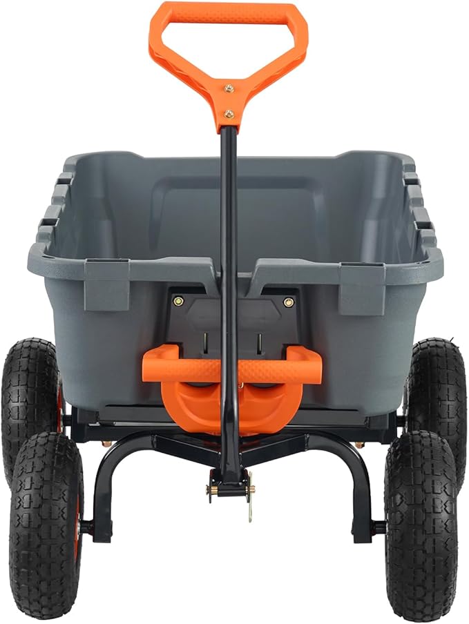 VEVOR 800lbs Poly Dump Garden Cart, Heavy Duty Yard Dump Cart Wagon, 4 Wheel Wheelbarrow with 10in Tires, 180°Rotating Handle, Steel Frame and Quick Release System