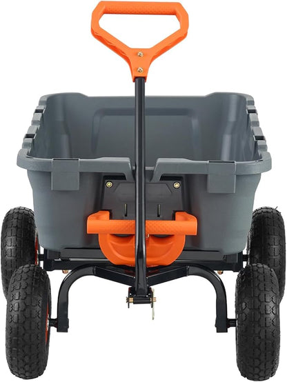 VEVOR 800lbs Poly Dump Garden Cart, Heavy Duty Yard Dump Cart Wagon, 4 Wheel Wheelbarrow with 10in Tires, 180°Rotating Handle, Steel Frame and Quick Release System