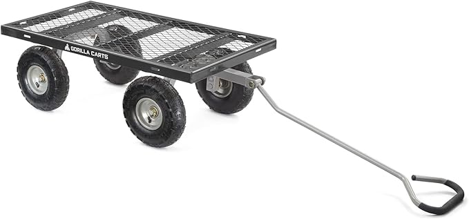 Gorilla Carts Steel Utility Cart, 4 Cu Ft Bed, 800 lb Load Capacity, Black – Heavy-Duty Outdoor Hauling Wagon with Removable Side Panels for Yard, Lawn, Garden or Landscaping