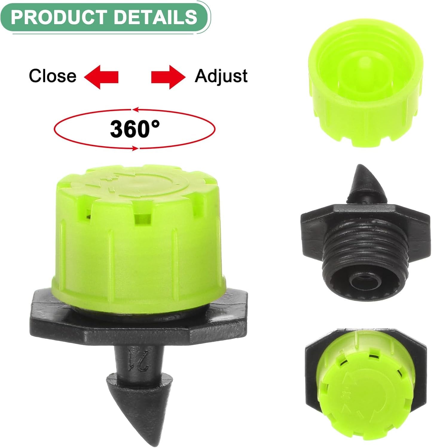 400-Pack 360 Degree Adjustable Irrigation Dripper, 1/4 Inch Barbed Emitter Drip Sprinklers for Garden/Greenhouse/Flower Bed/Watering System, Anti-Clogging Emitters [Green]