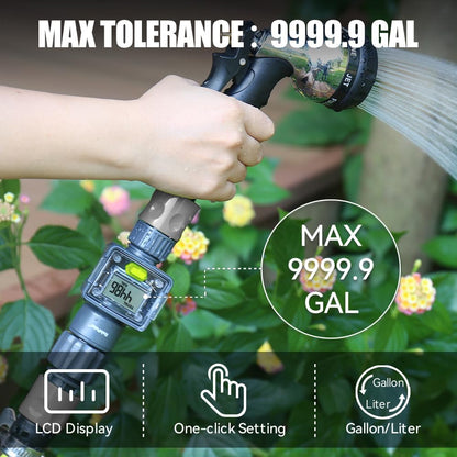RAINPOINT Digital Garden Hose Flow Meter - Real-Time Tracking, Smart Water Meter for Outdoor Plants