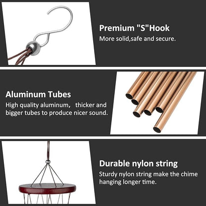 Memorial Wind Chimes Outdoor - 30 Inch 6 Rustproof Aluminum Tubes Wooden Wind Bell Sympathy Romantic Wind Chimes for Outside, Best Gift for Home Decor Garden Patio Outdoor(Golden)