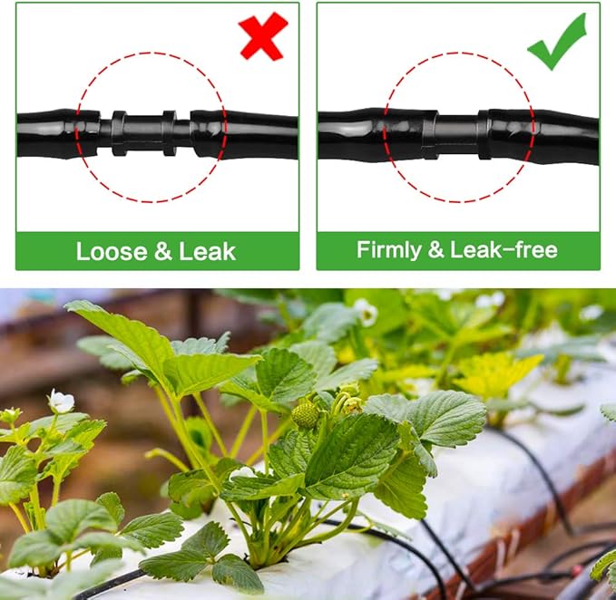 1/4 Inch Drip Irrigation Fittings Kit, 130 Pieces Drip Irrigation Parts for 1/4" Irrigation Tubing for Garden Lawn, Drip Line Barbed Connectors - 60 Couplings, 40 Tees, 20 Elbows, 10 End Plugs