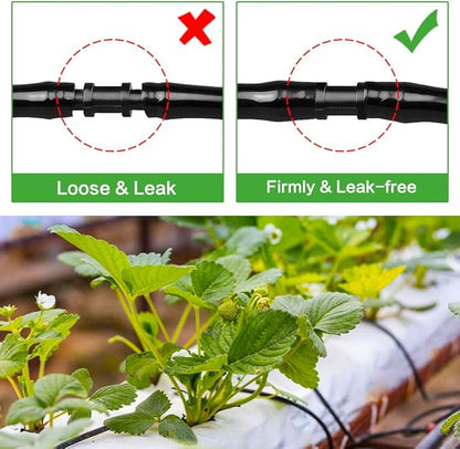 1/4 Inch Drip Irrigation Fittings Kit, 130 Pieces Drip Irrigation Parts for 1/4" Irrigation Tubing for Garden Lawn, Drip Line Barbed Connectors - 60 Couplings, 40 Tees, 20 Elbows, 10 End Plugs