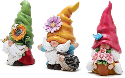 Hodao Set of 3 Spring Gnome Decorations Flower Gnomes Ornaments Decor Summer Outdoor Figurines Spring Elves for Porch, Garden Yard, Flower Bed Garden Gifts for Women, Mom (Multicolor)
