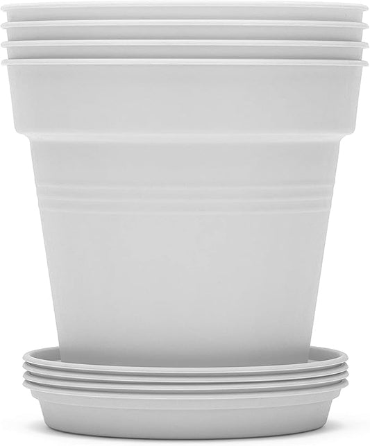 Mintra Home Garden Pots 4pk - Flowers, Herbs, Plants, Indoor, Outdoor, Colorful, Wholesale, Bulk (White, 19cm Diameter (7.5in))