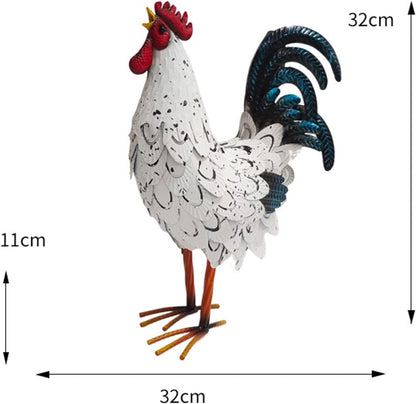 Metal Rooster Decor， Chicken Animal Yard Art Lawn Ornament Figurines Artwork for Outdoor, Patio,Backyard and Home Kitchen Decoration (White)