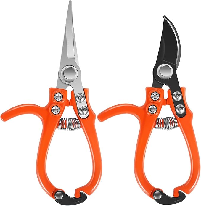 Garden Scissors&Shears Set, Gardening Clippers with Bypass and Needle-Nose Blades for Plants, Floral Scissors for Cutting Flowers Stems, Bonsa, Herbs and Buds, Pruning Snips for Trimming and Shaping