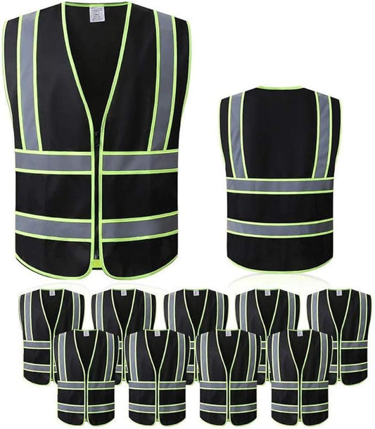 Tekware Safety Vest with High Reflective Strips, Pack of 10 Bright Neon Color Construction Protector with Zipper