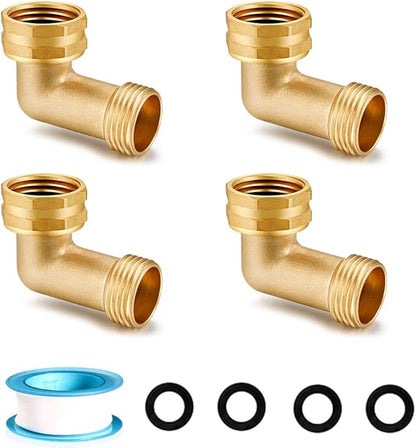 Garden Hose Elbow Connector 90 Degree Solid Brass Pipe Fittings Hose Elbow -Eliminates Stress and Strain On RV Water Intake Hose Adapter 3/4" FHT x 3/4" MHT (4 SETS)