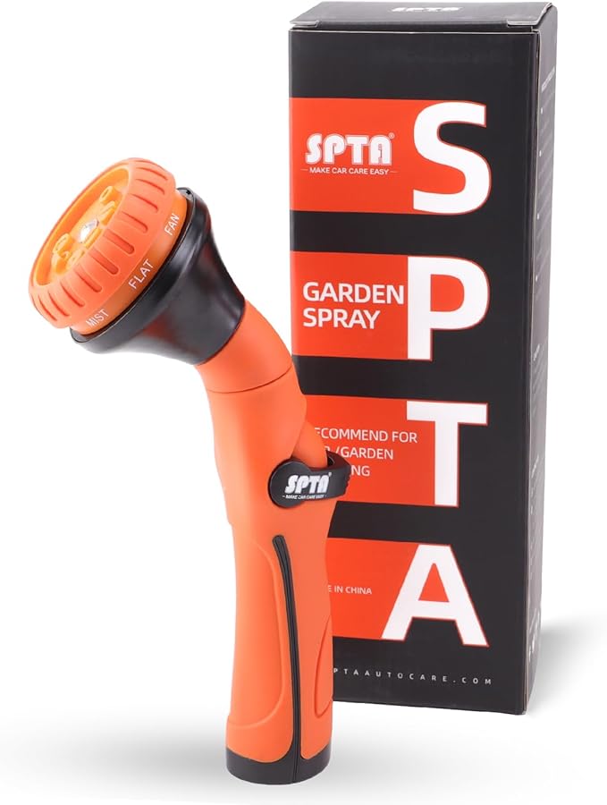 SPTA Hose Nozzle Heavy Duty, Metal Water Hose Sprayer for Garden, 8 Spray Patterns, High Pressure, Thumb Flow Control, On/Off Valve, Ideal for Outdoor Lawn & Plant Watering, Car & Pet Washing