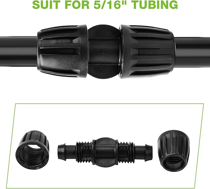 Bonviee 6 Pack 5/16 Inch Drip Irrigation Coupling Connectors, Barbed Lock Tubing Couplers for 5/16” Drip Line, Garden Hose Fittings for Irrigation Systems, Leak-Proof