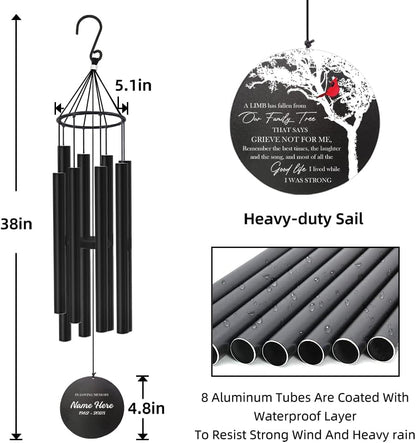 Personalized 36" Memorial Wind Chimes for Outside, Sympathy and Bereavement Gift for Loss of Loved One, A Thoughtful Remembrance of Mother, Father or Husband for Garden and Patio