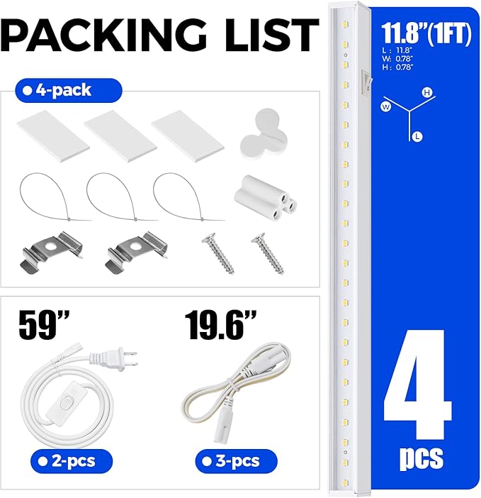 Barrina T5 Grow Lights for Indoor Plants, 5000K Full Spectrum, 1FT LED Growing Lamp, Plant Light Strip, for Seed Starting, Vegetables, Plug and Play, 4-Pack