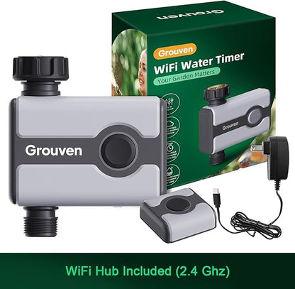 WiFi Sprinkler Timer Brass Inlet Water Timer for Outdoor Lawn & Garden APP Remote Control via 2.4Ghz WiFi and Bluetooth, Easy Faucet Installation, Smart Automatic Irrigation System