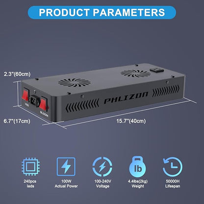 Phlizon Upgraded 600W LED Grow Light with SMD LEDs 2x2ft Full Spectrum Plants Light Double Switch Grow Led for Indoor Veg and Flower