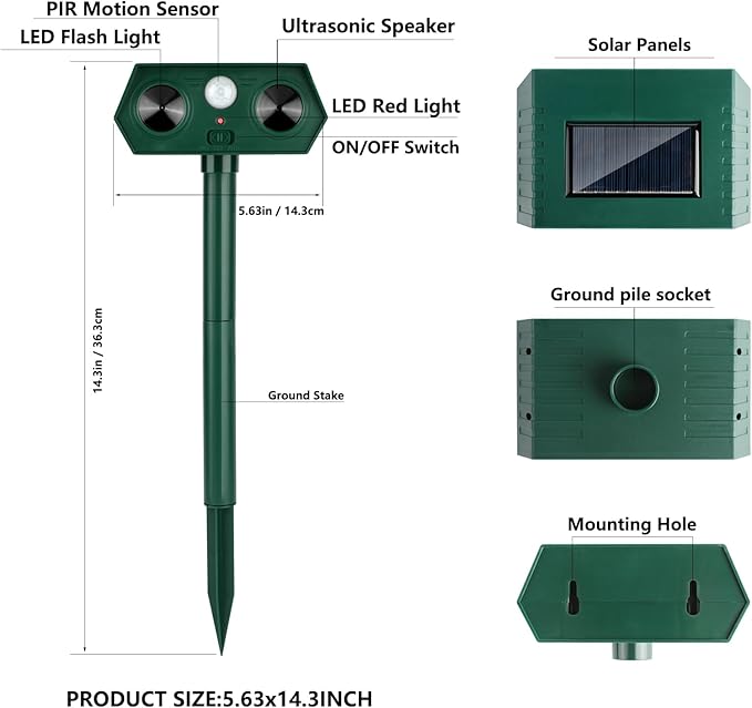 4 Pack 2025 Ultrasonic Animal Repellent Outdoor Cat Repellent Devices Solar Animal Repeller Motion Activated Deterrent to Scare Deer Squirrel Rabbit Raccoon Skunk for Yard Lawn Outdoor