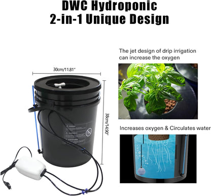 DWC Hydroponics Growing Bucket, Self-Watering Plant Grower, Indoor Garden with Air Pump, Includes Clay Pebbles and 5 Gallon Bucket for Vegetables, Flowers