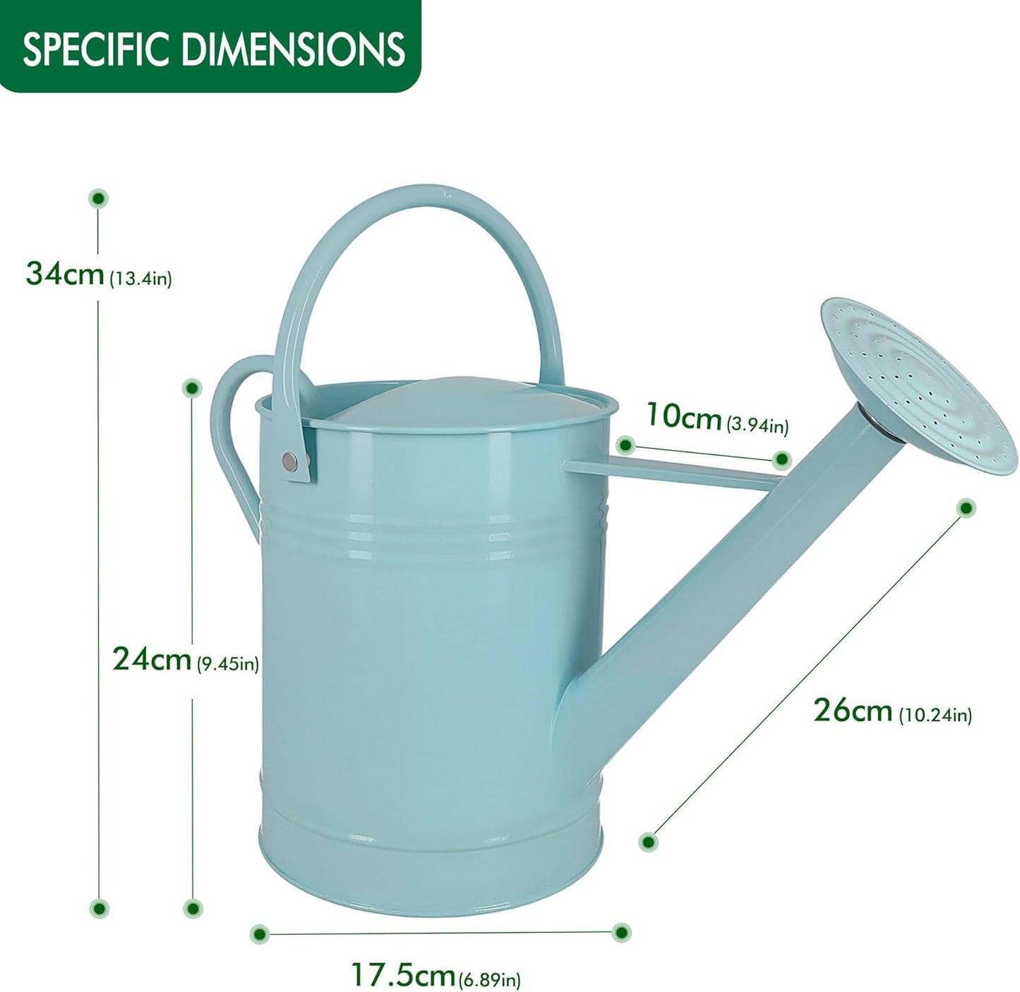 Galvanized Watering Can for Outdoor Indoor Plants, 1.7 Gallon Blue Decorative Countryside Style Water Can with Removable Spout, Metal Watering Can for Indoor Plants and Garden Flower