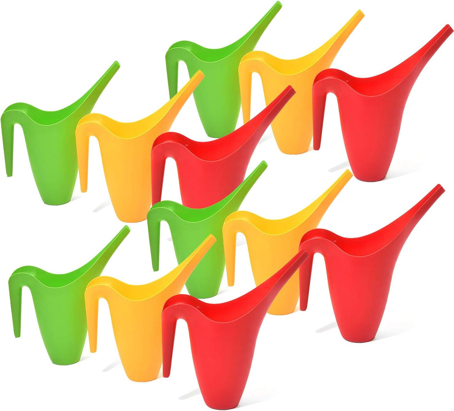 Ashman Set of 12 Watering Can, Indoor and Outdoor Use, Assorted Colors which Include Red, Green, Yellow, 2 Liter Capacity, 12 Pack