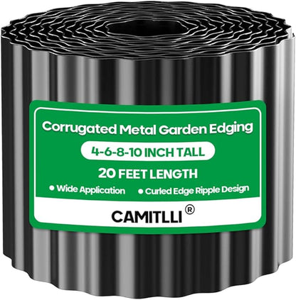 Corrugated Metal Garden Edging, Sturdy Tall Landscape Edging Borders, Perfect DIY for Flower Beds, Lawn and Pathway, Tree Surrounds, Paver Edges (Black, 6"×20FT)