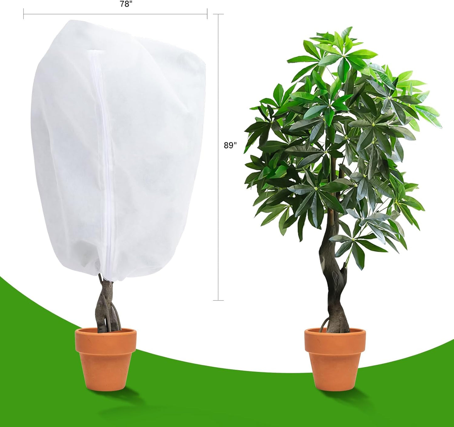 2-Pack Plant Covers Freeze Protection 78" x 89" 2.2 oz, Large Size Bag Frost Cloth Plants Jacket Drawstring and Zipper Tree Cover for Outdoor Plants, Shrub Potted Plants Winter