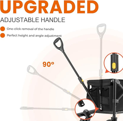 OVERMONT Collapsible Wagon with Tailgate - 220lbs Extended Lightweight Foldable Utility Wagons Folding Cart with Wheels - Small Garden Grocery Cart for Shopping,Grocery,Sports,Garden