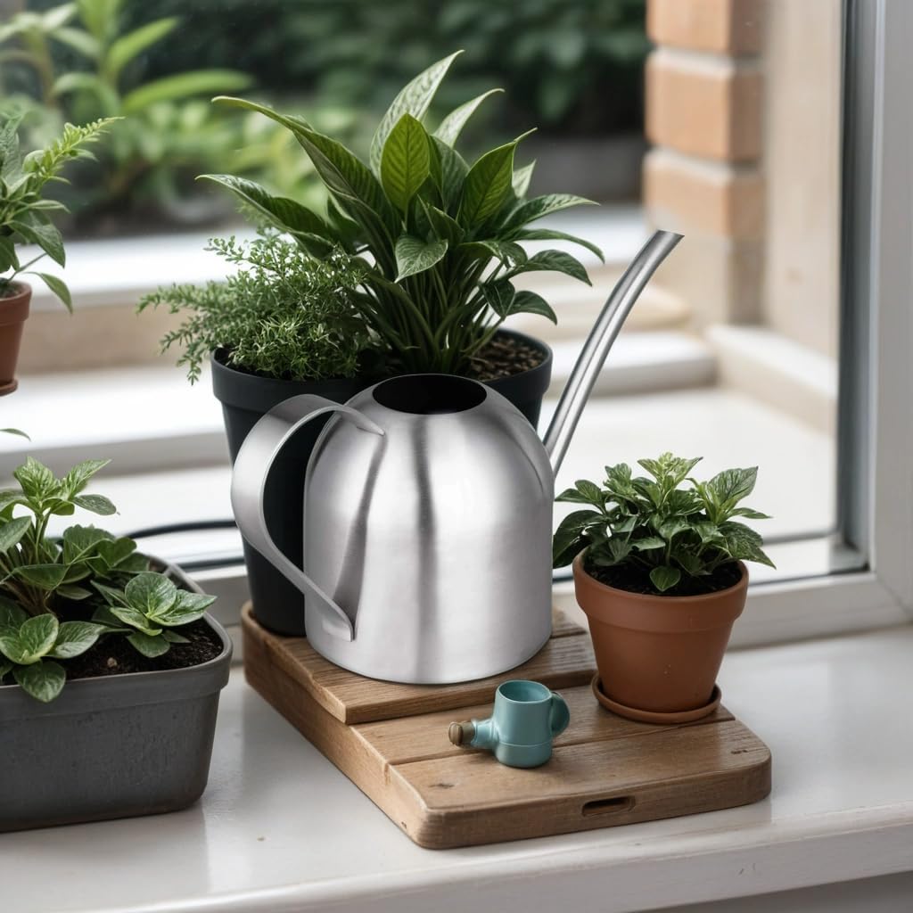 IMEEA Indoor Watering Can for House Plants Stainless Steel Watering Can Metal with Long Spout (33oz/1L)
