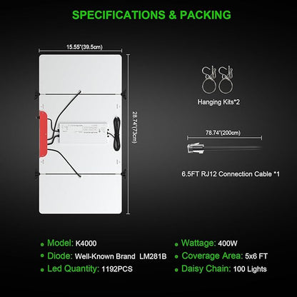 AGLEX K4000 LED Grow Light, 2024 Upgraded Grow Light with Daisy Chain & Dimmable, Full Spectrum Plant Grow Lights for Hydroponic Indoor Plants Seeding Veg Flower Growing Lamps 5X6 FT Grow Tent