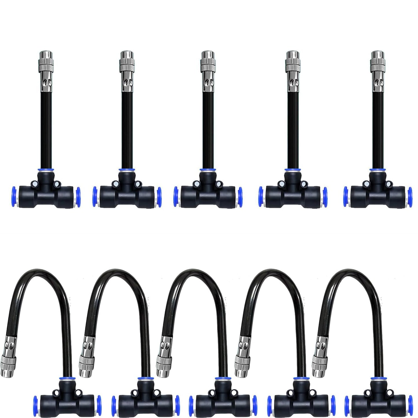 8mm Tee Sprinklers for Yard 10-Pack with Adjustable Micro Mist and Irrigation Cooling for Garden Irrigation, Machine Tool Cooling and More (4")