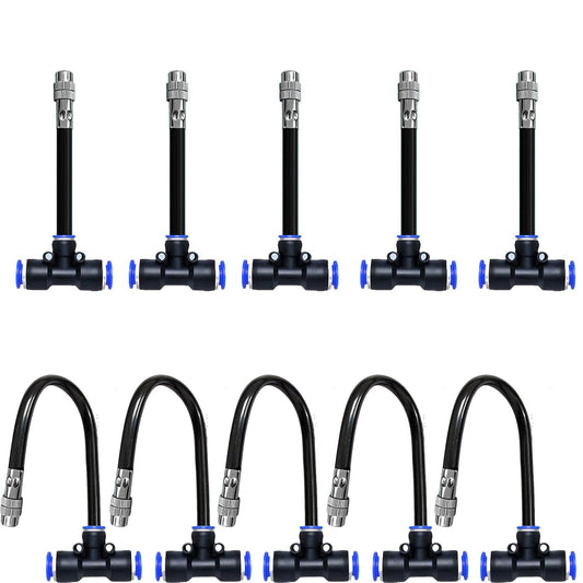 8mm Tee Sprinklers for Yard 10-Pack with Adjustable Micro Mist and Irrigation Cooling for Garden Irrigation, Machine Tool Cooling and More (4")