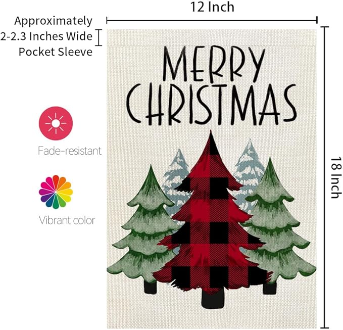 CROWNED BEAUTY Christmas Trees Garden Flag 12x18 Inch Double Sided Small Holiday Yard Decoration for Outside