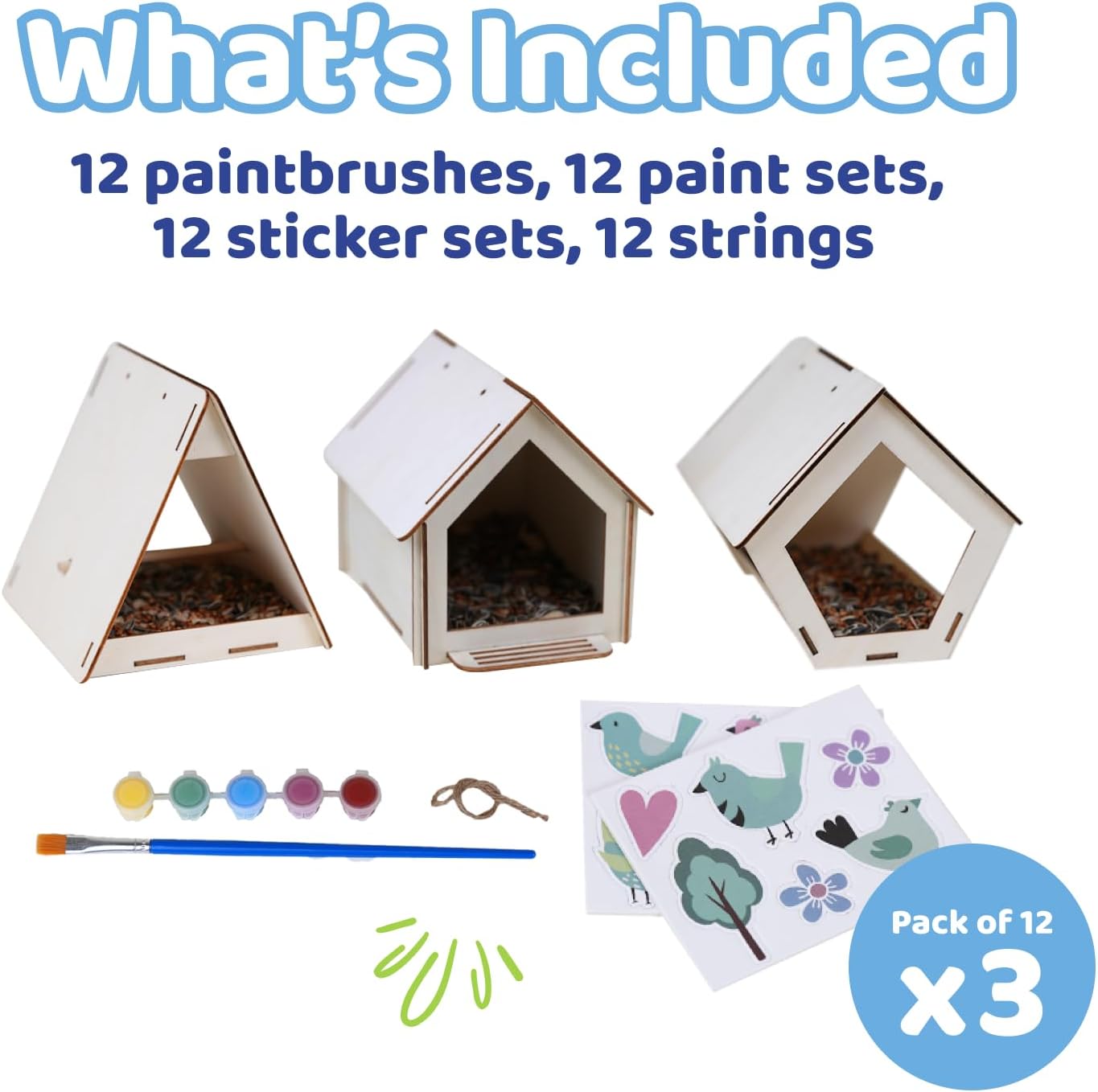 Neliblu Bird Houses to Paint for Kids - Wooden - 12 Pc, Plywood, Durable Material, Educational Fun, Complete Set, Child-Safe, Bulk Crafts - Paint a Bird House Kit for Kids