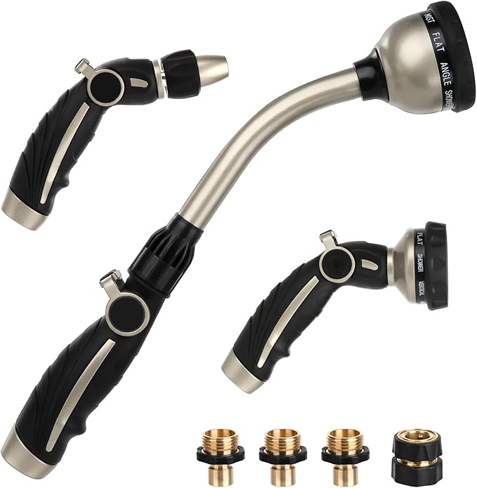 RESTMO Garden Watering Combo, Heavy Duty Hose Sprayer | Metal Hose Wand | High Pressure Hose Nozzle, Thumb Flow Control, Quick Connect Fittings Included, Easy to Reach Anywhere in Garden & Lawn
