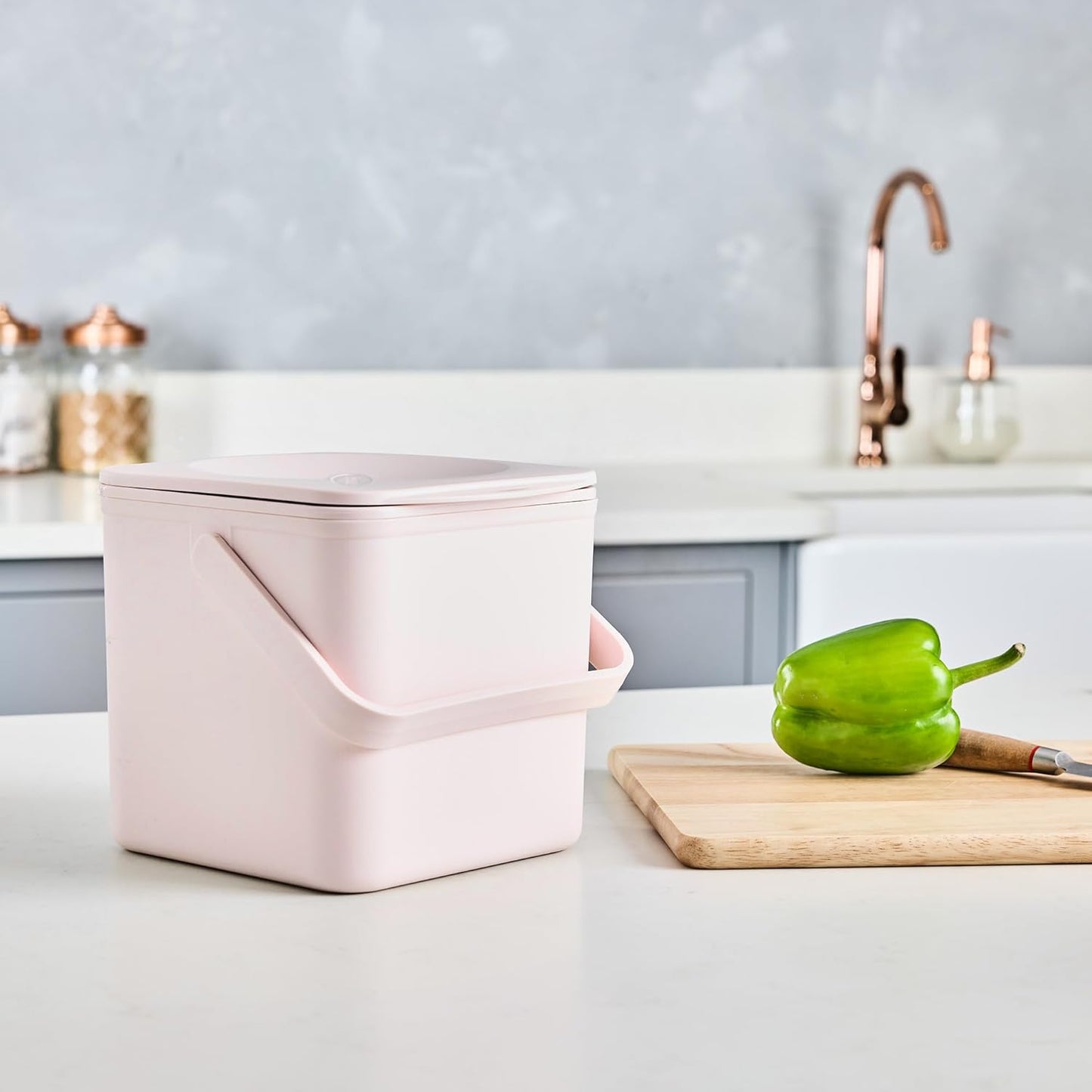 Kitchen Compost Bin – Countertop Food Waste Caddy with Easy Wipe Clean Interior – Made in the UK - 3.5L (0.9 gal.) (Dusty Pink)