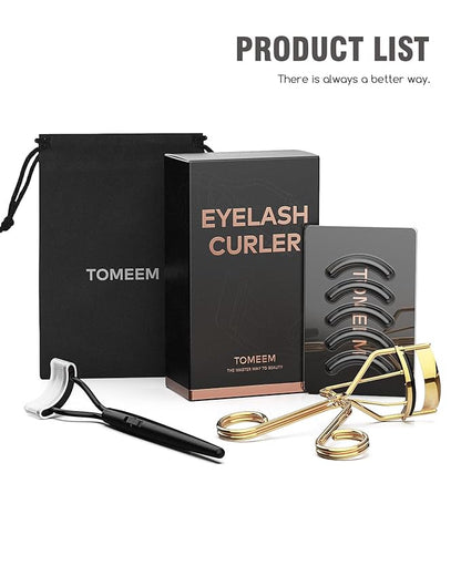 Eyelash Curler with Comb, Professional Volumizing Lash Lift Kit Lash Curler with Refill Pads for Home & Travel Uses, Gold