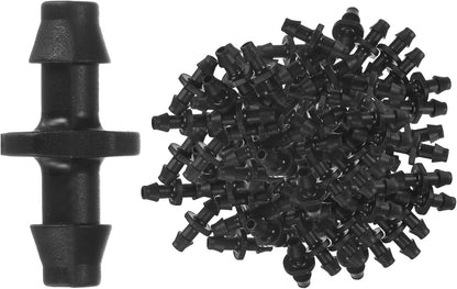 100-Pack Drip Irrigation Barbed Fittings, for 1/4 Inch Tubing Connector Plastic Coupling Irrigation Parts for Garden/Greenhouse/Aquarium/Flower Pot, Drip Pipe Accessories