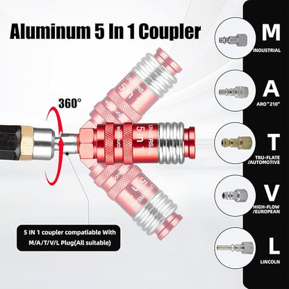 5 In 1 Universal Quick Industrial Connect Coupler Air Hose Fittings 1/4” Body Size 5-in-1 Quick Connect Air Fitting Air Compressor Accessories Fitting (1 PCS)