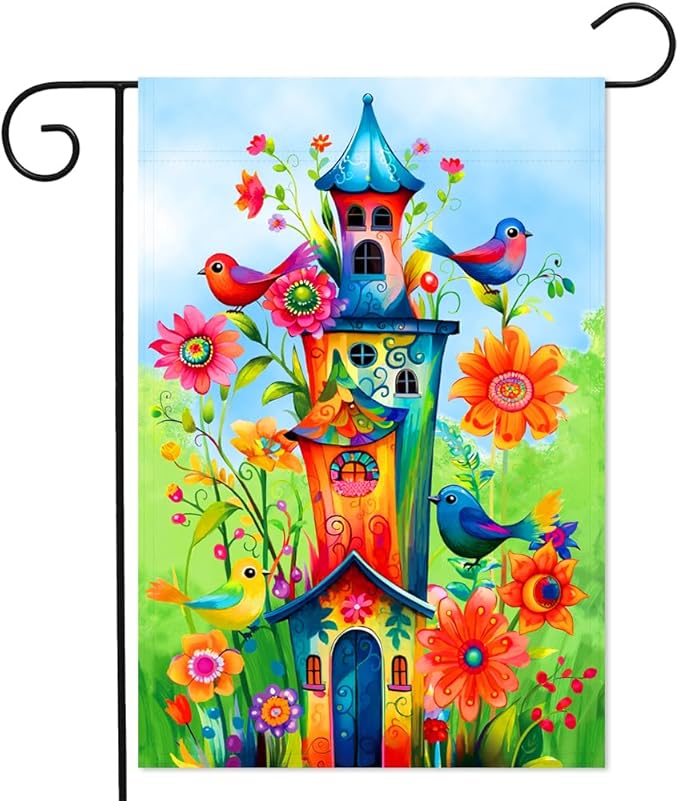 Whimsical Bird Garden Flag 12x18 Inch Double Sided Welcome House Flag Holiday Yard Outdoor Decoration