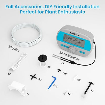 Sainlogic Automatic Plant Waterer for 15 Potted Plants, Smart Self Watering System with Humidity Monitor Display，Deep Root Irrigation, IP64 Programmable Timer for Vacation, Travel, Indoor Garden