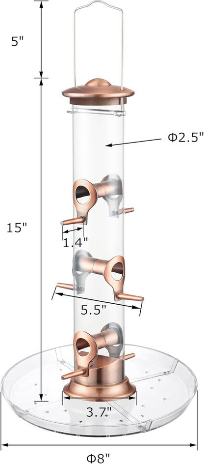 iBorn Bird Feeders Seed Catcher for Outside Hanging 6 Port Bird Feeder for Cardinal Birds Aluminium Metal,Brushed Copper Finishing 14 Inch 6 Port (Seed is not Included)