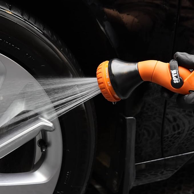 SPTA Hose Nozzle Heavy Duty, Metal Water Hose Sprayer for Garden, 8 Spray Patterns, High Pressure, Thumb Flow Control, On/Off Valve, Ideal for Outdoor Lawn & Plant Watering, Car & Pet Washing