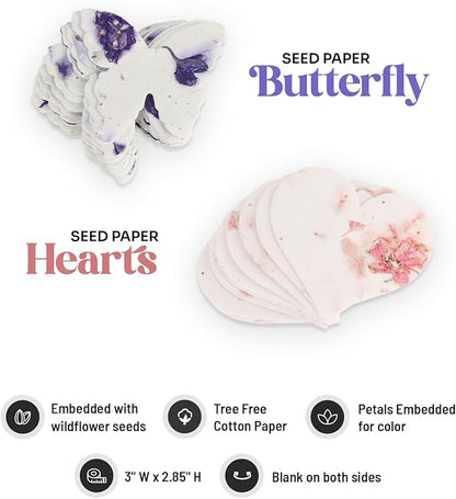 48pcs Plantable Seed Paper – 24 Heart & 24 Butterfly Embedded with Wildflower Seeds, Unique Gift for Mothers, Garden Lovers, Bridal Shower, Wedding, Birthday, & other Milestone Celebrations