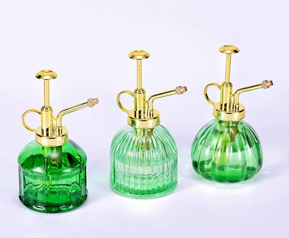 Glass Plant Mister Spray Bottle, 6.5" Green Glass Water Spray Bottle with Gold Top Pump Small Watering Can, Small Plant Sprayer Mister for Indoor Outdoor House Plant, Green+Gold (Green+Gold B)